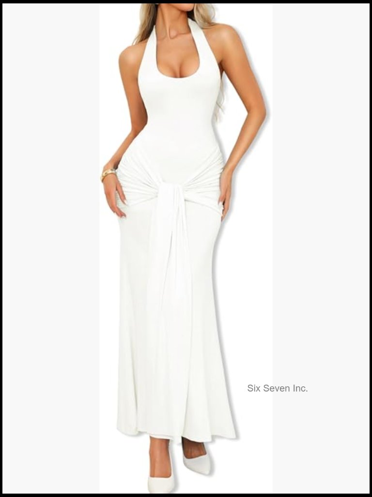 Sexy Halter Deep V Backless Mermaid Maxi Dress Formal Evening Gown